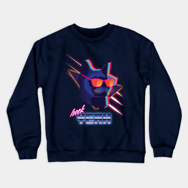 Heck Yeah Retro Cat Crewneck Sweatshirt by patrickkingart